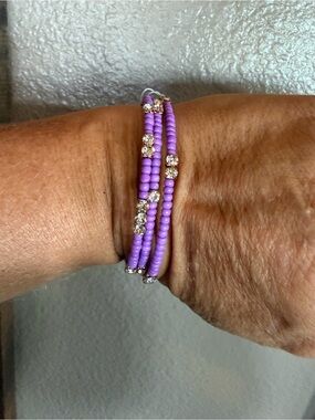 Lavender Seed Bead Wrap Bracelet with Crystal Accents